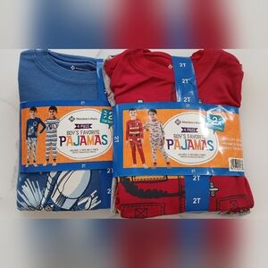 Members Mark Boys Pajama Bundle 4 Sets Size 2T Fire Truck & Rocket Motifs NWT